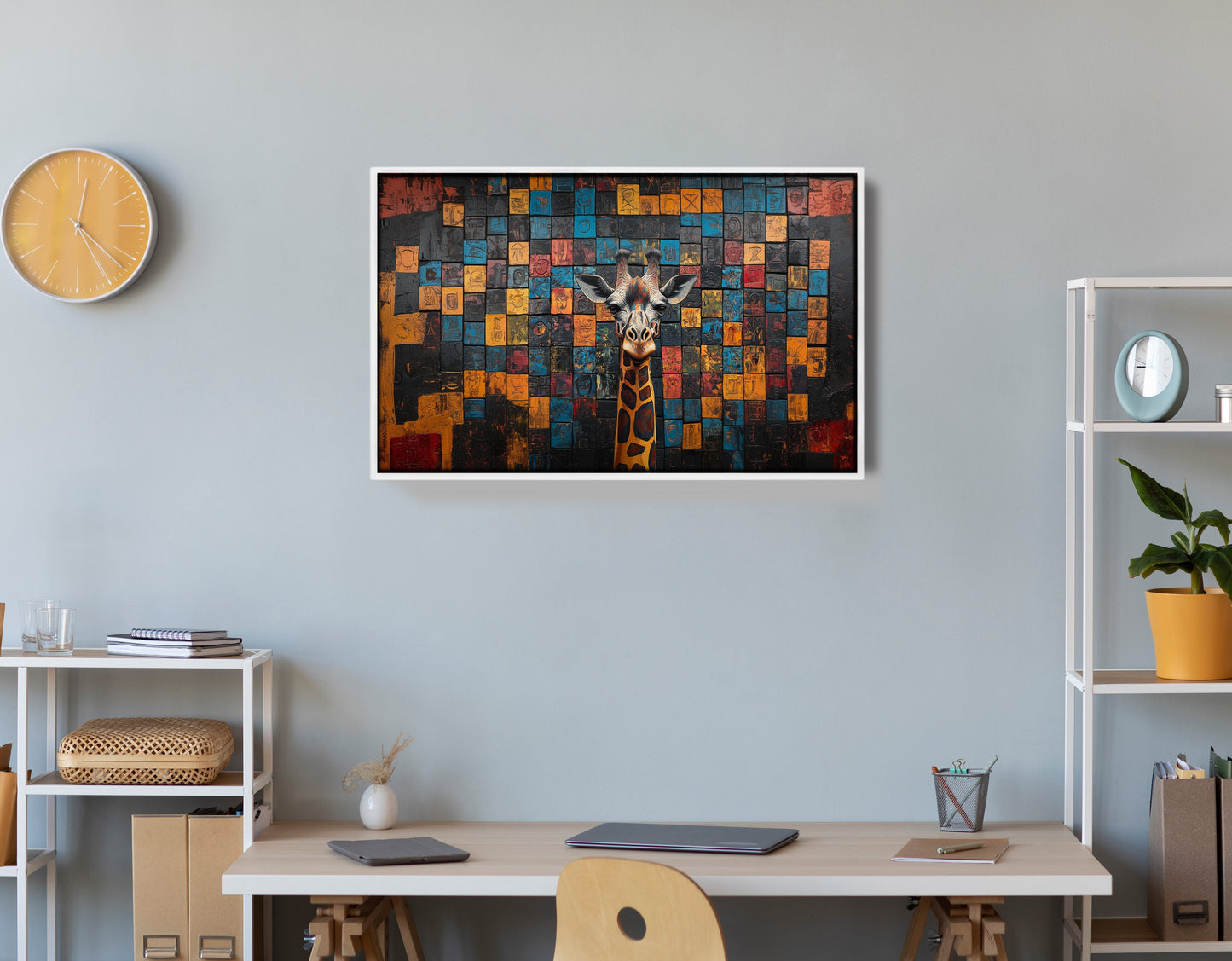 Blue Mosaic Giraffe African American canvas print view 66