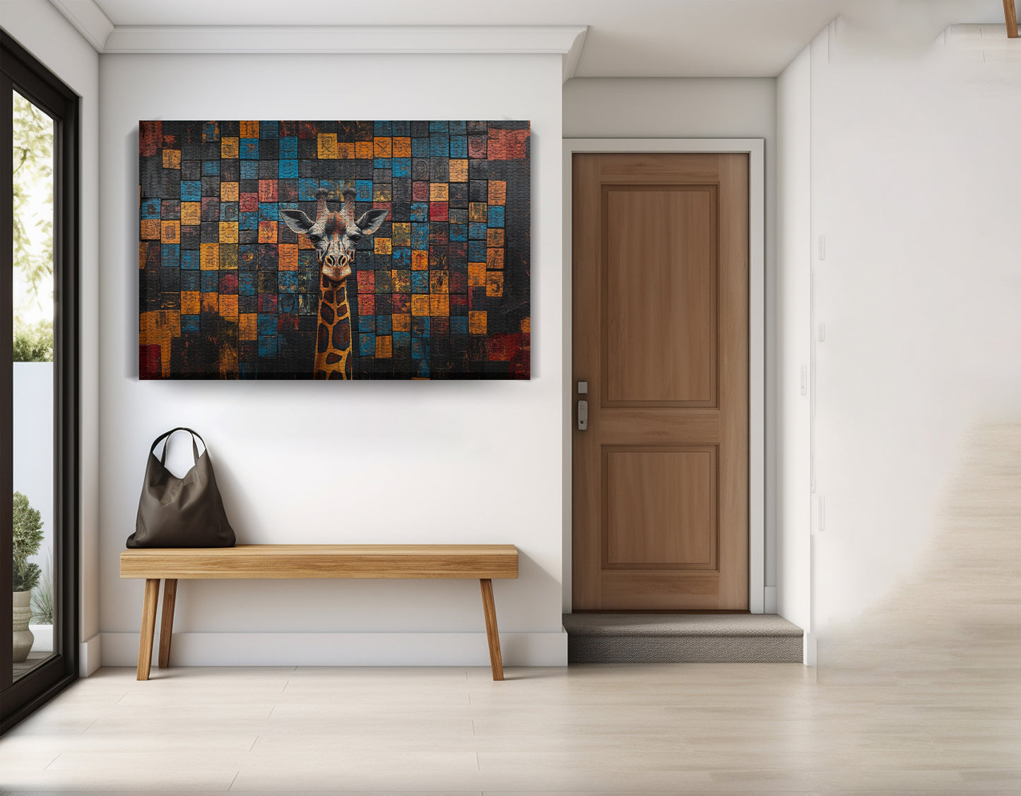 Blue Mosaic Giraffe African American canvas print view 17