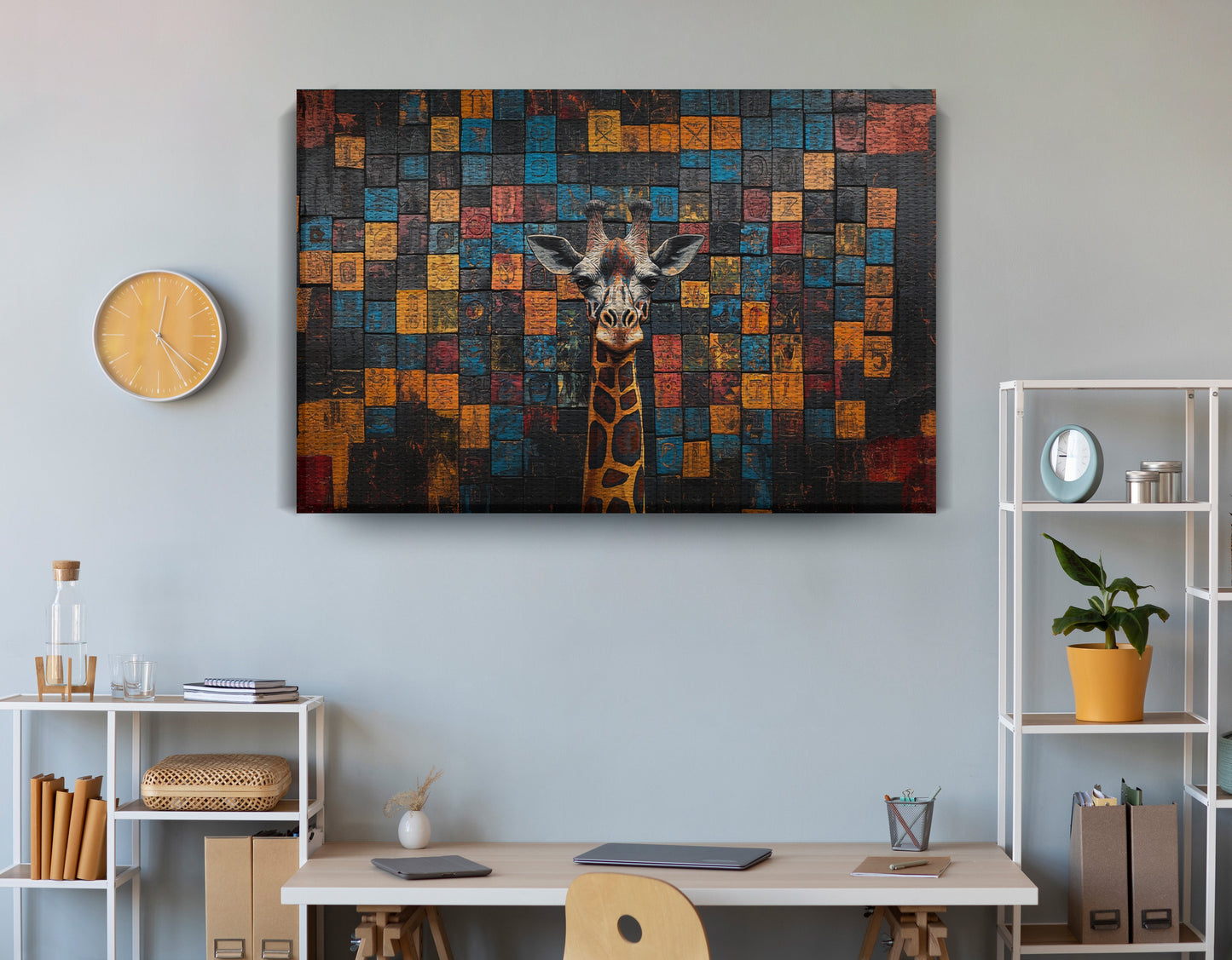 Blue Mosaic Giraffe African American canvas print view 18
