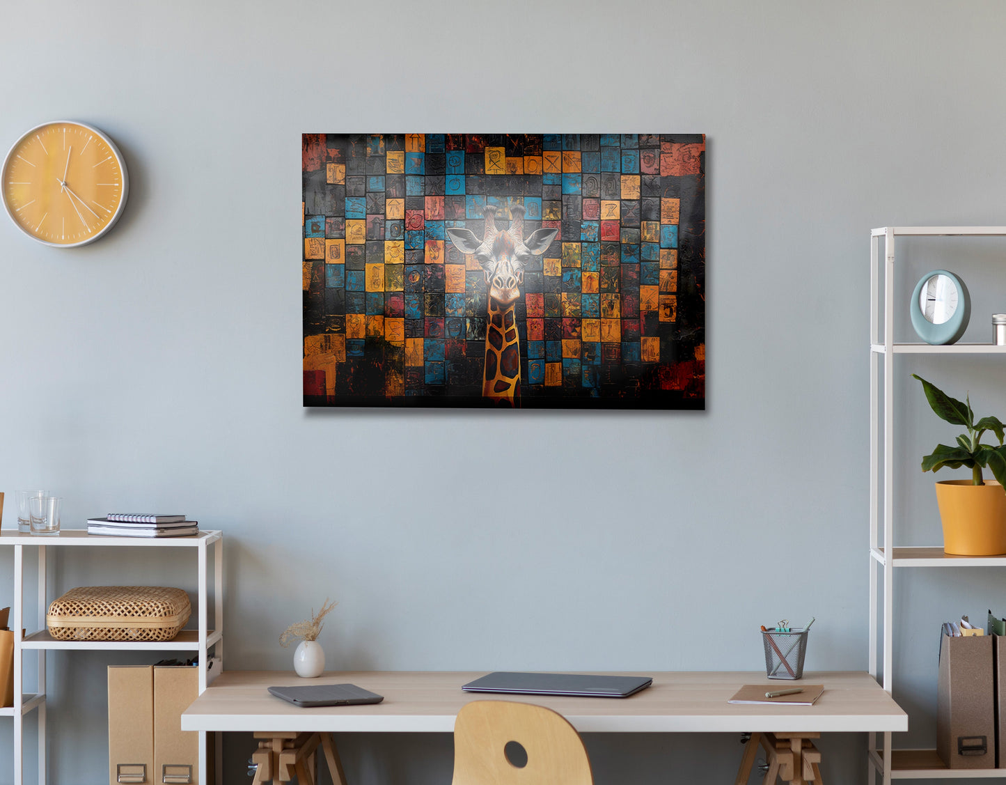 Blue Mosaic Giraffe African American canvas print view 24