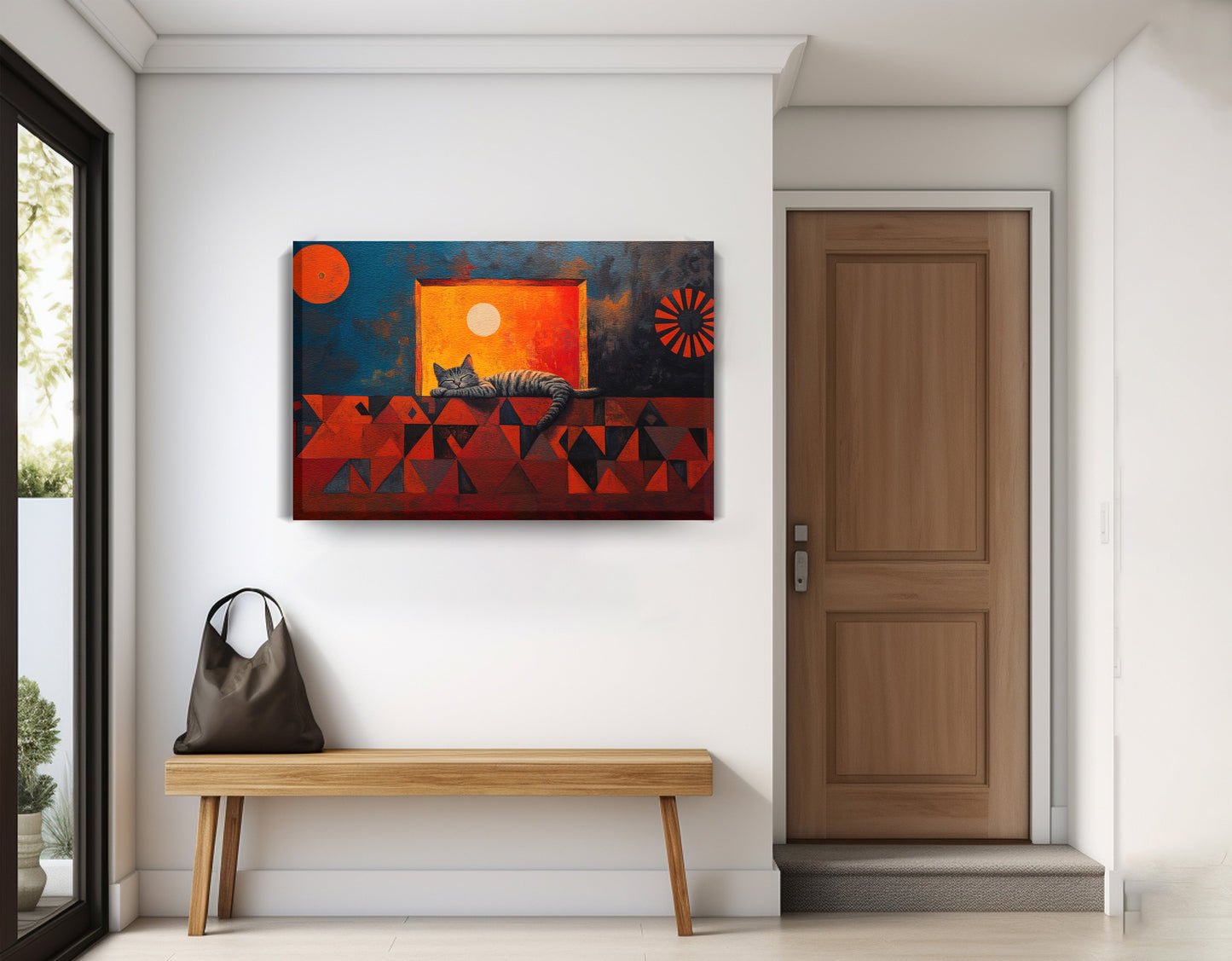 Sleeping Cat Sunset Black culture wall art displayed as entryway wall decor