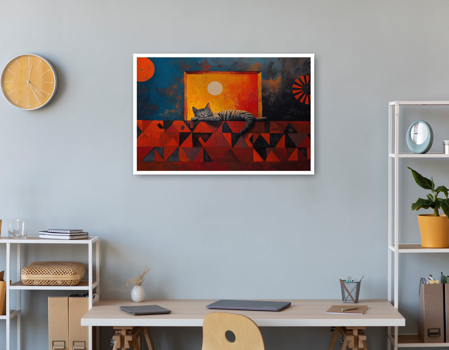 Sleeping Cat Sunset Black culture wall art print view