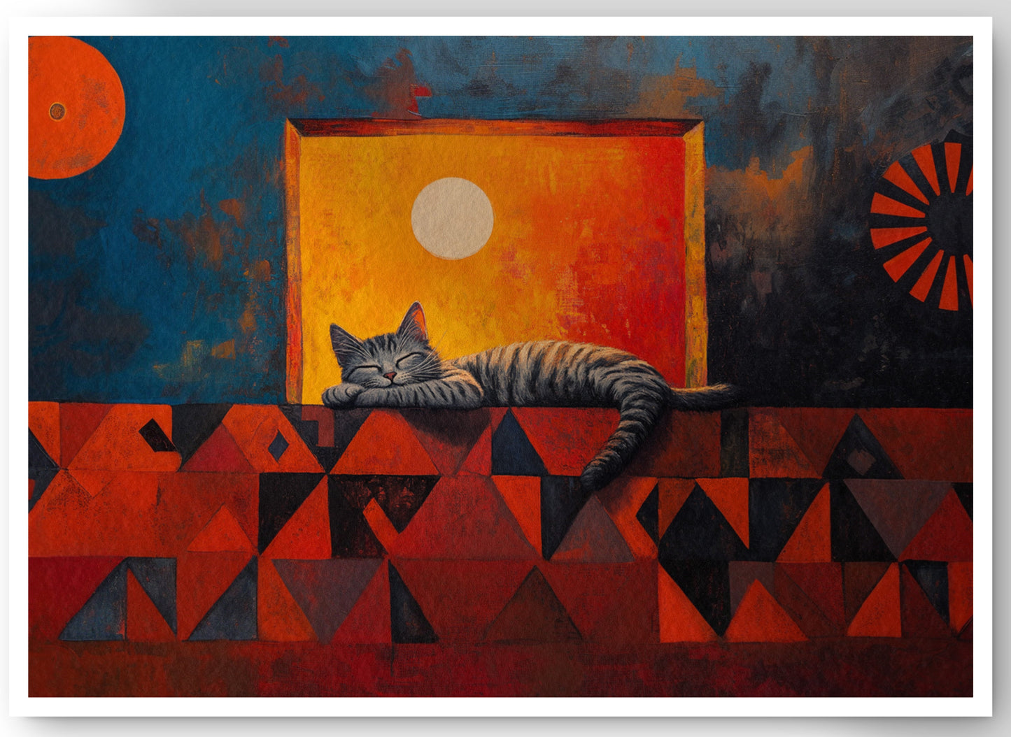 Sleeping Cat Sunset Black culture wall art canvas print by MoomZee Artwork