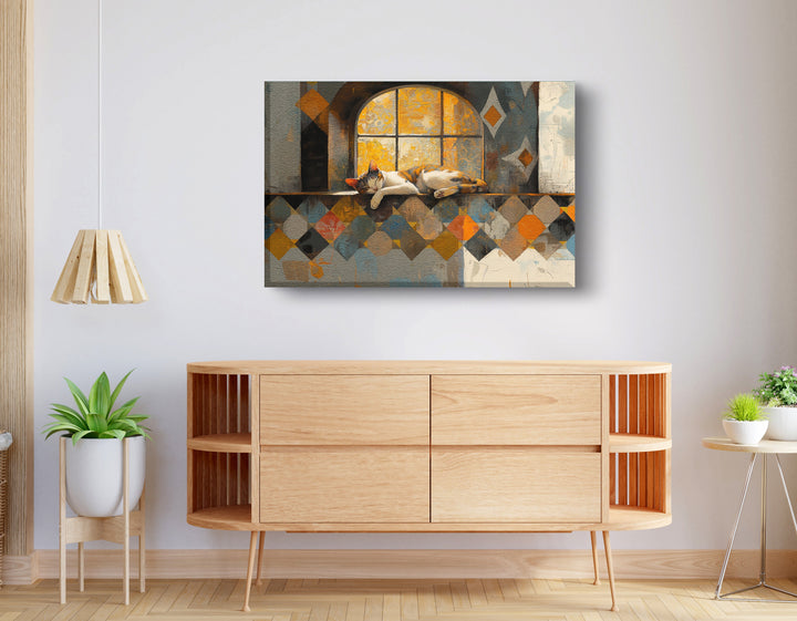 Sleeping Cat Window Quilt Wall Art