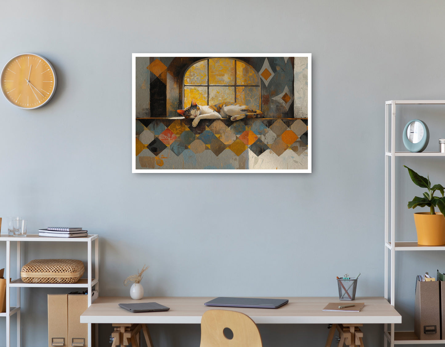Sleeping Cat Window Quilt African American canvas print print view