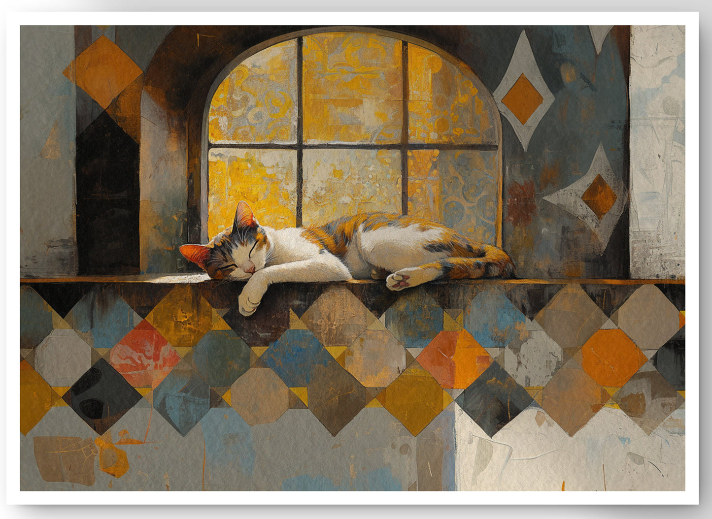 Sleeping Cat Window Quilt African American canvas print by MoomZee Artwork