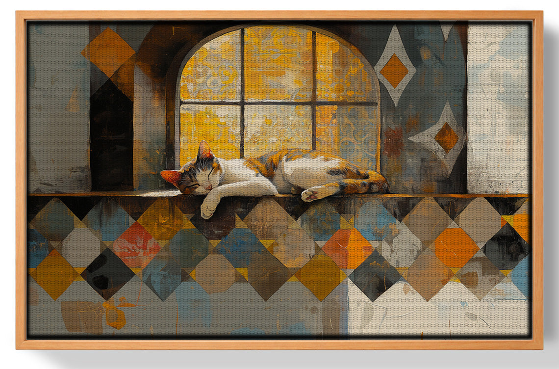 Sleeping Cat Window Quilt African American canvas print view 43