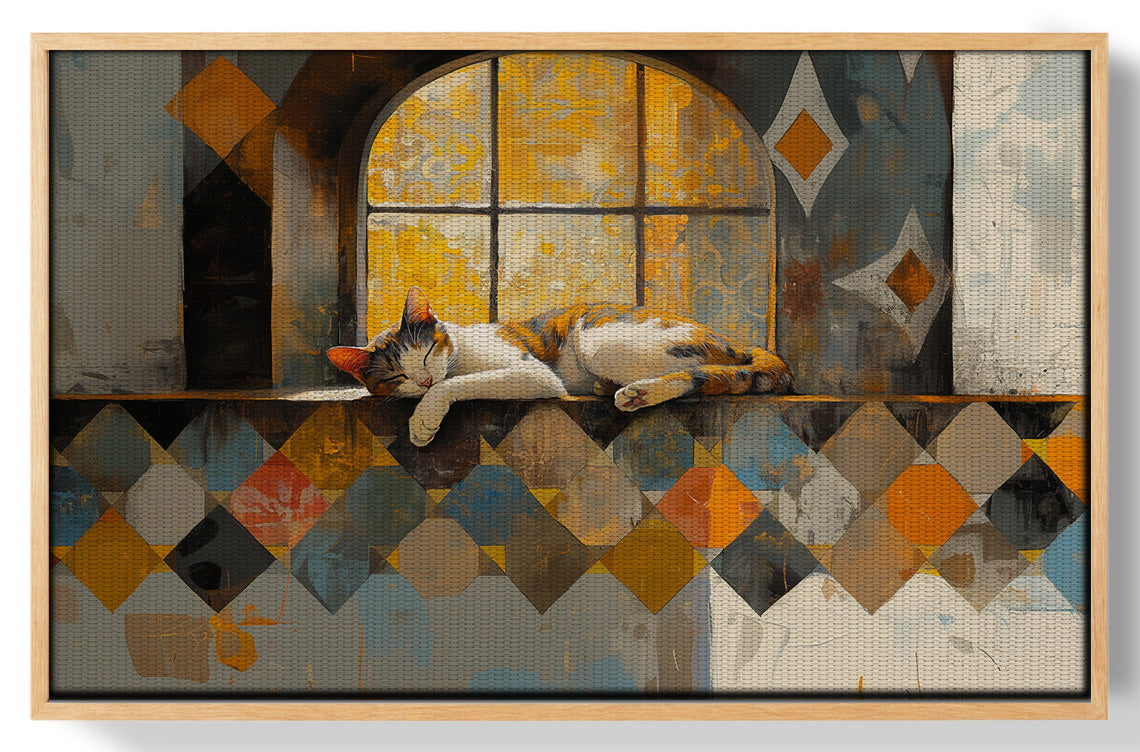 Sleeping Cat Window Quilt African American canvas print view 49