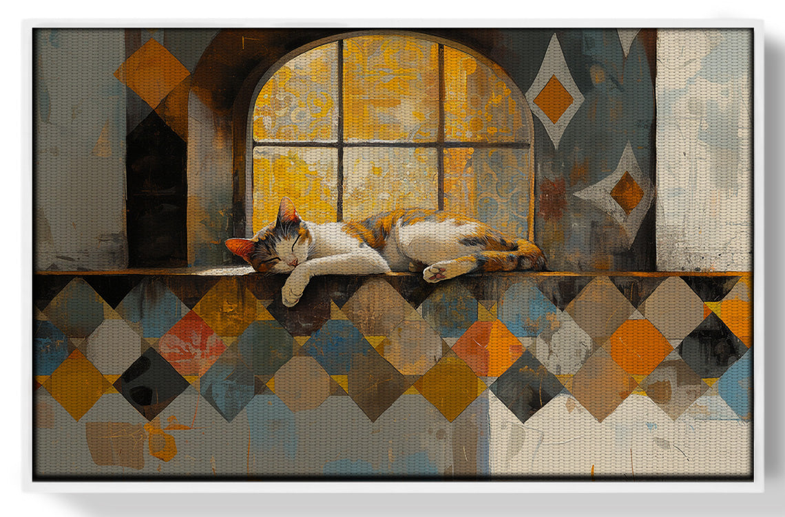 Sleeping Cat Window Quilt African American canvas print view 61