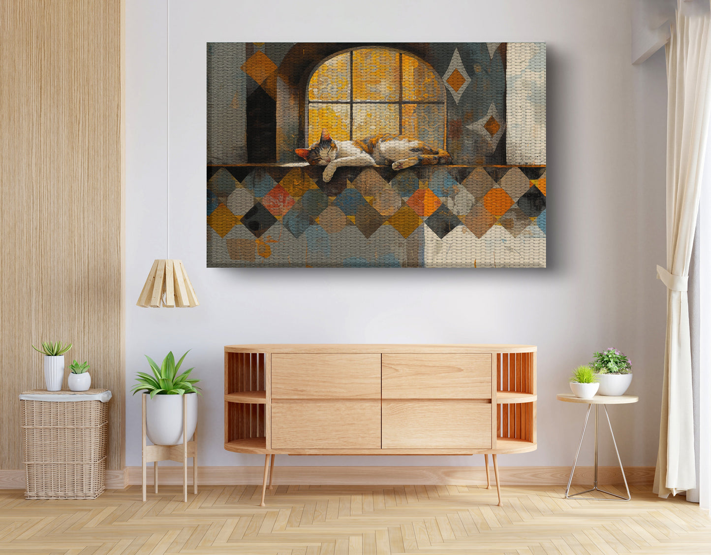 Sleeping Cat Window Quilt African American canvas print view 14