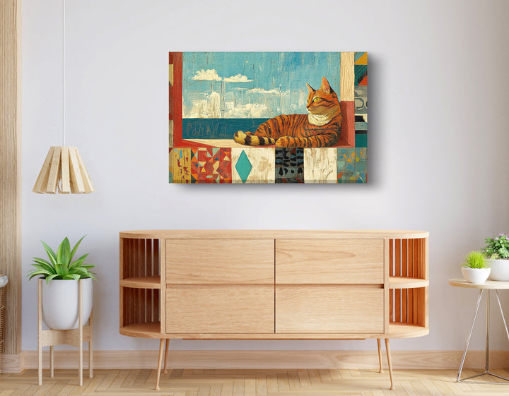 Orange Cat Ocean View Wall Art
