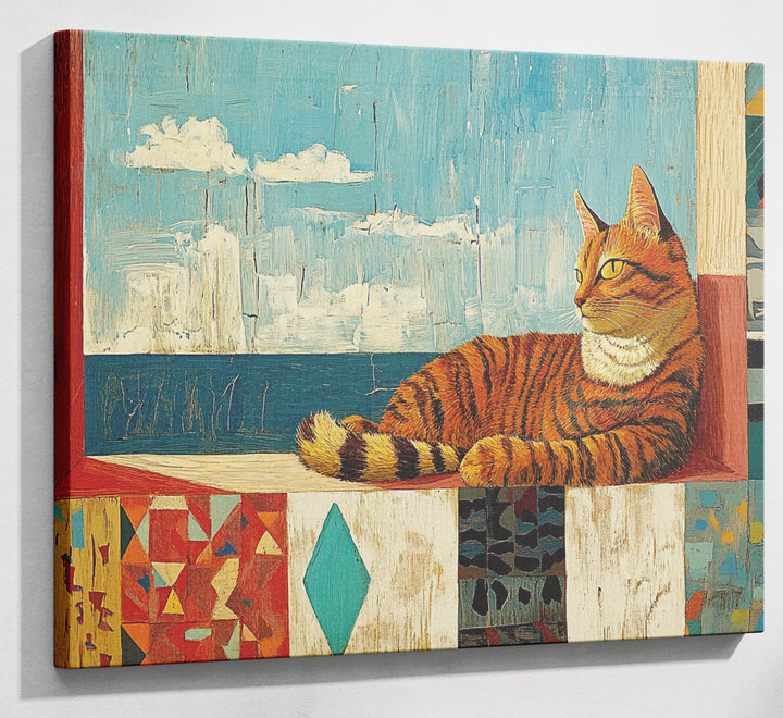 Orange Cat Ocean View Caribbean wall art canvas print with visible wall art format