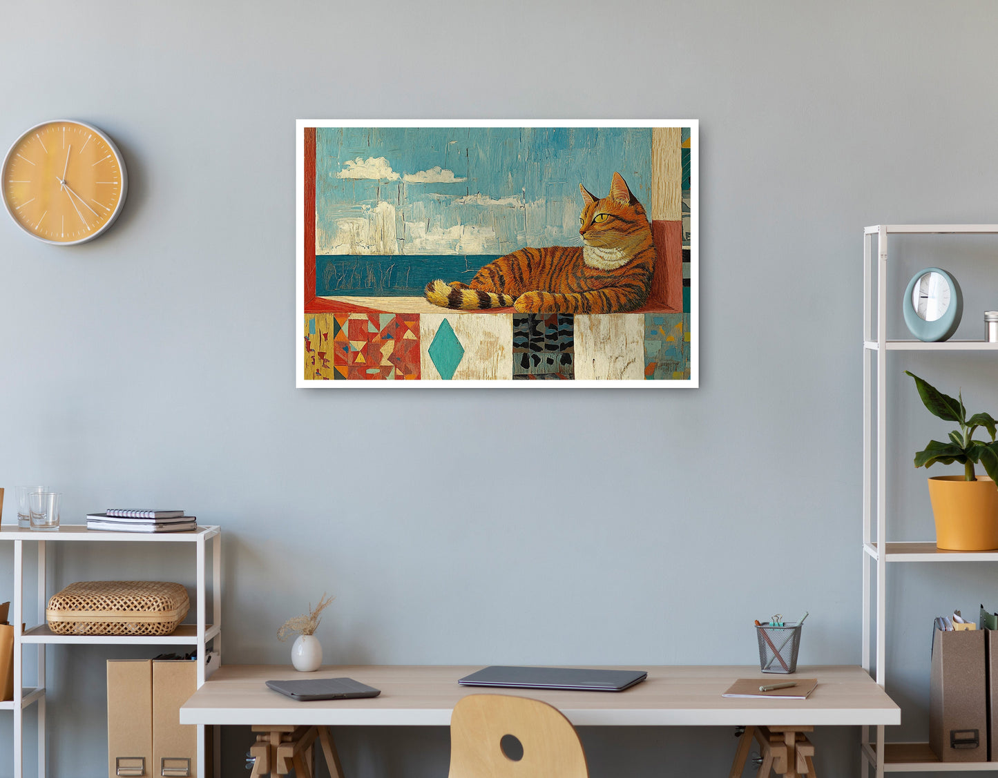 Orange Cat Ocean View Caribbean wall art print view