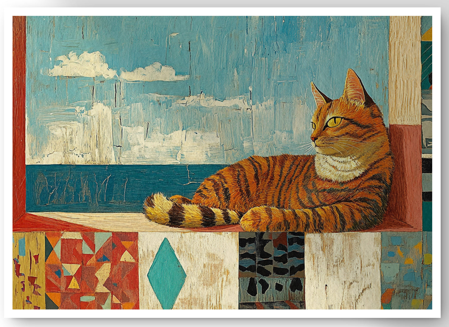 Orange Cat Ocean View Caribbean wall art canvas print by MoomZee Artwork