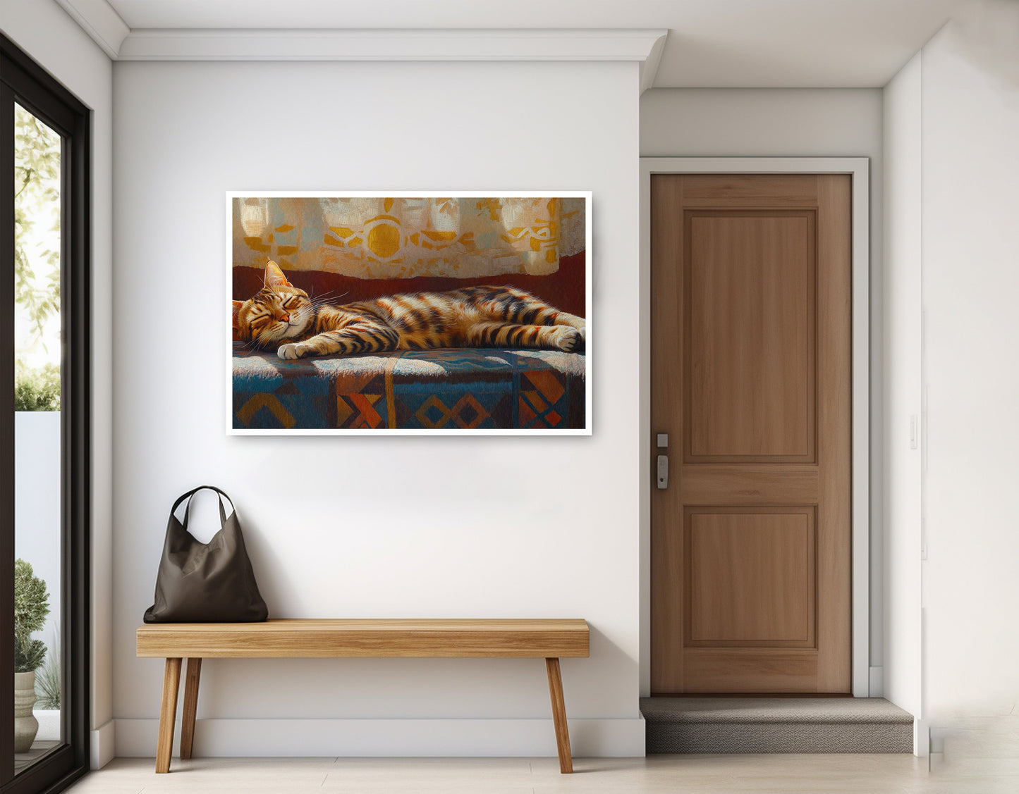 Tabby Cat Sunlit Bed African American canvas print home decor view