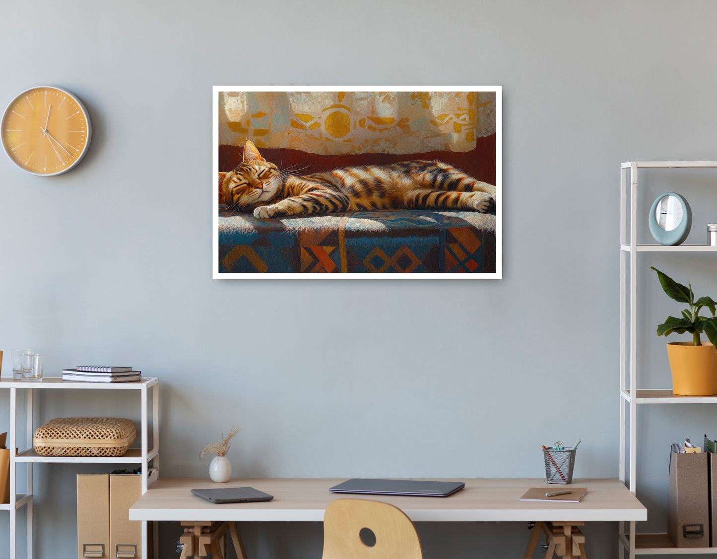 Tabby Cat Sunlit Bed African American canvas print print view