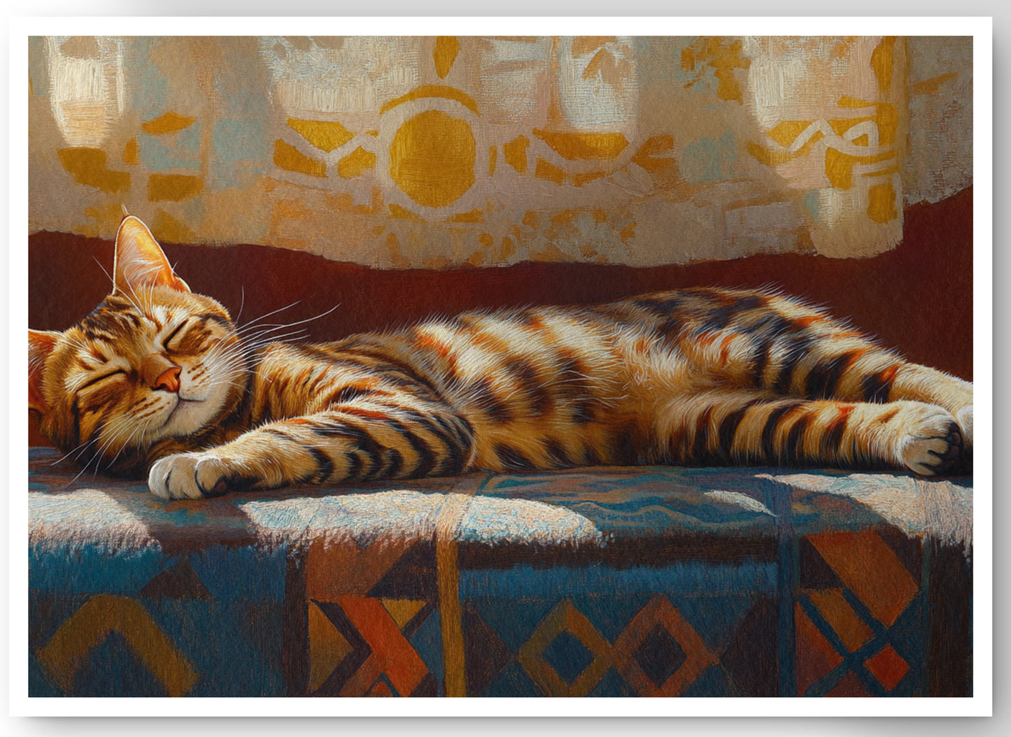 Tabby Cat Sunlit Bed African American canvas print by MoomZee Artwork