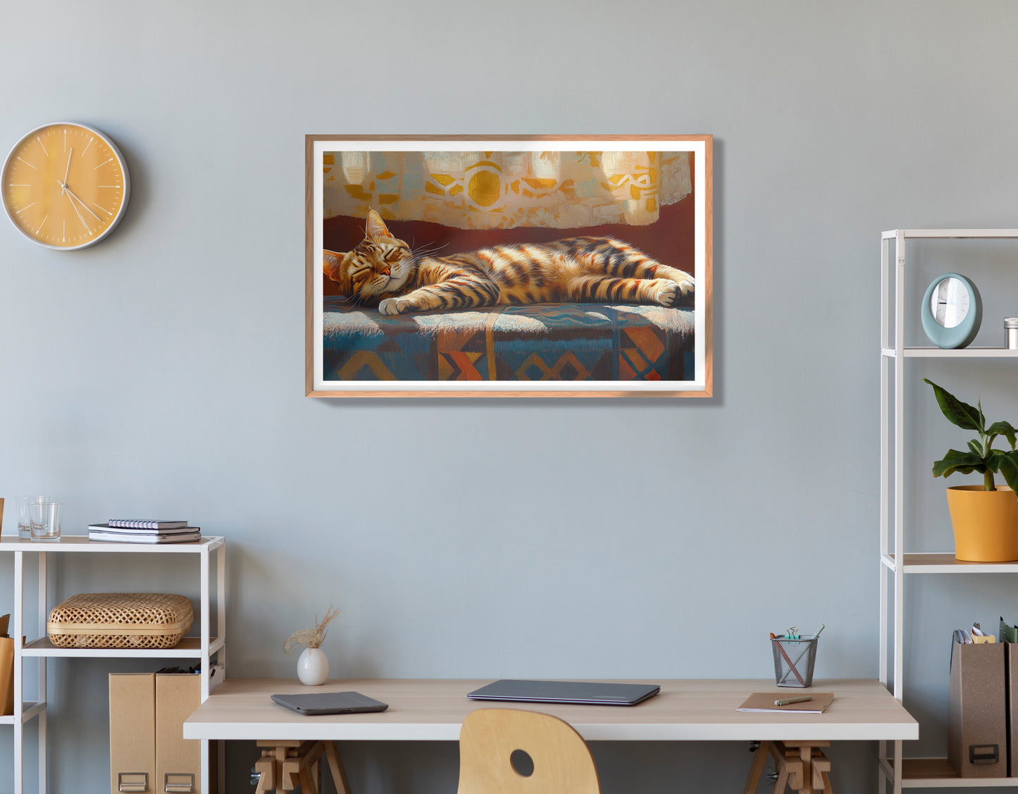Tabby Cat Sunlit Bed African American canvas print view 84