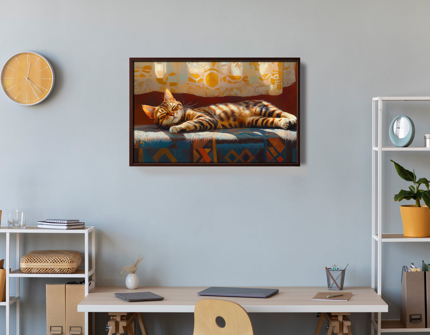 Tabby Cat Sunlit Bed African American canvas print view 36