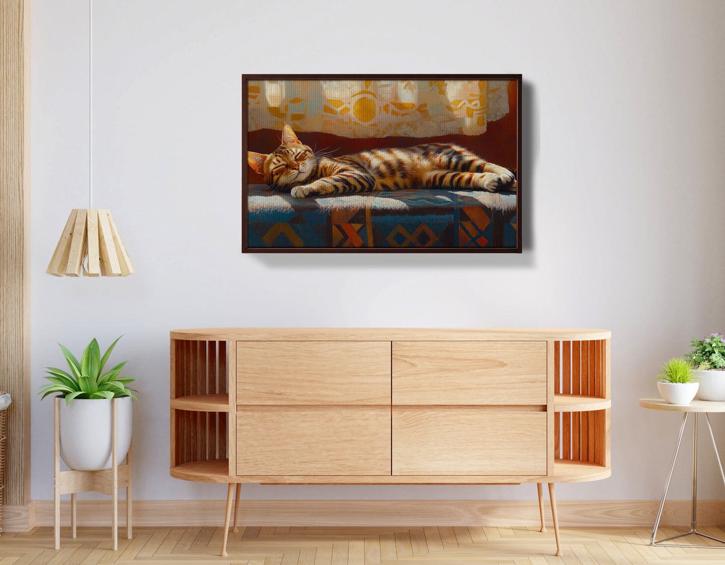 Tabby Cat Sunlit Bed African American canvas print view 32