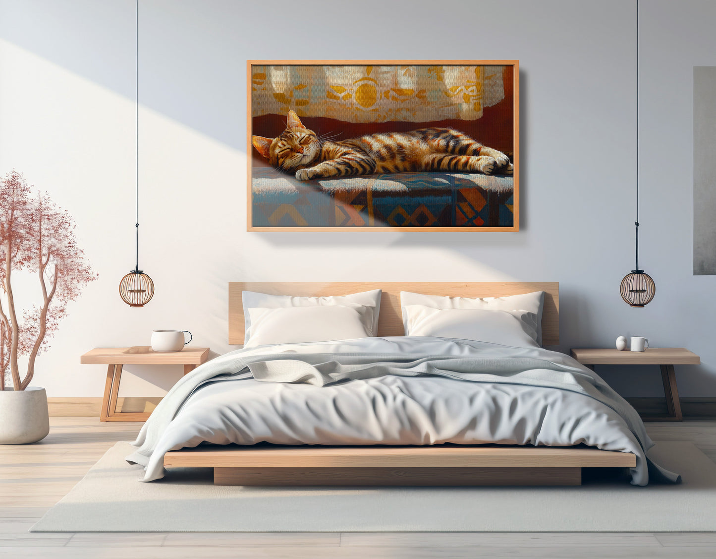 Tabby Cat Sunlit Bed African American canvas print view 45