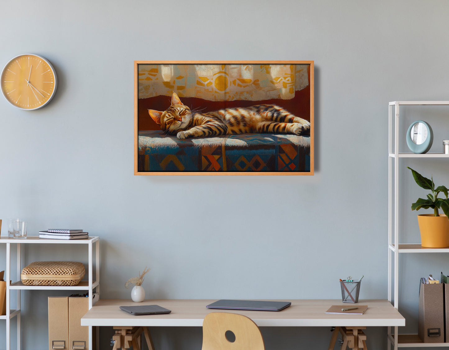 Tabby Cat Sunlit Bed African American canvas print view 48