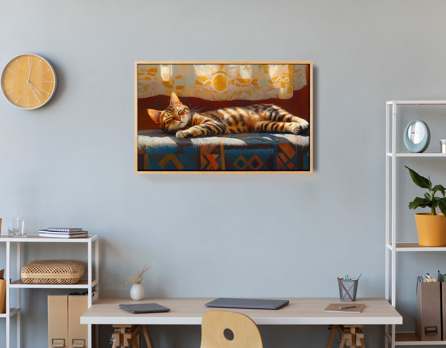Tabby Cat Sunlit Bed African American canvas print view 54