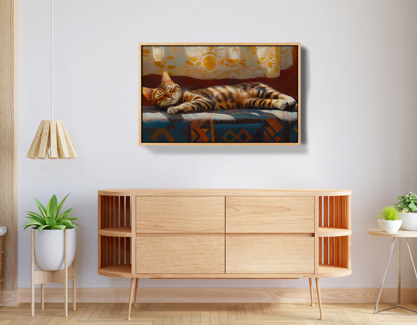 Tabby Cat Sunlit Bed African American canvas print view 50