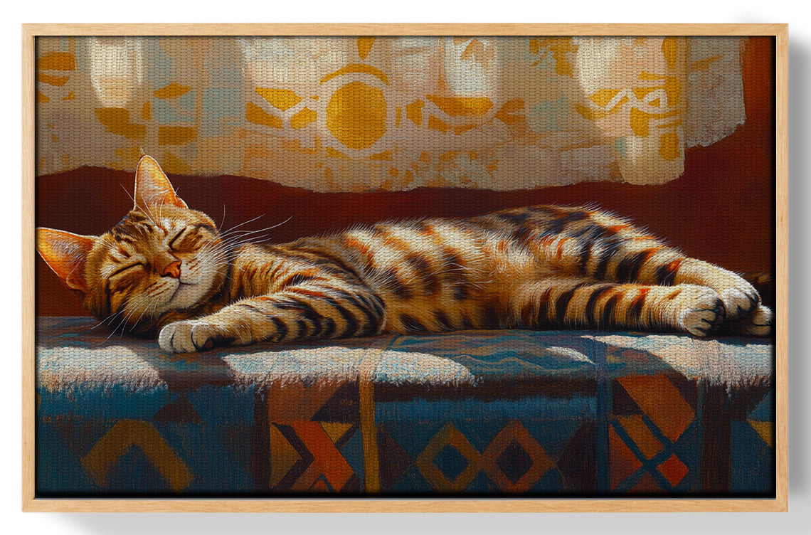 Tabby Cat Sunlit Bed African American canvas print view 49