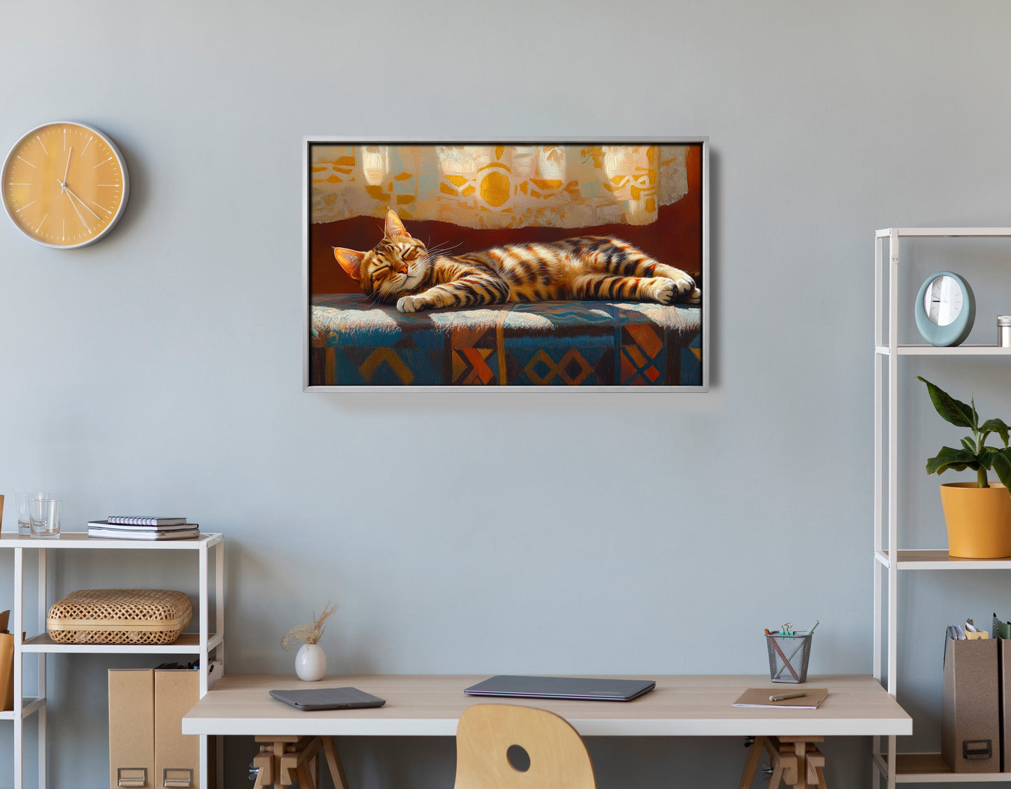 Tabby Cat Sunlit Bed African American canvas print view 60
