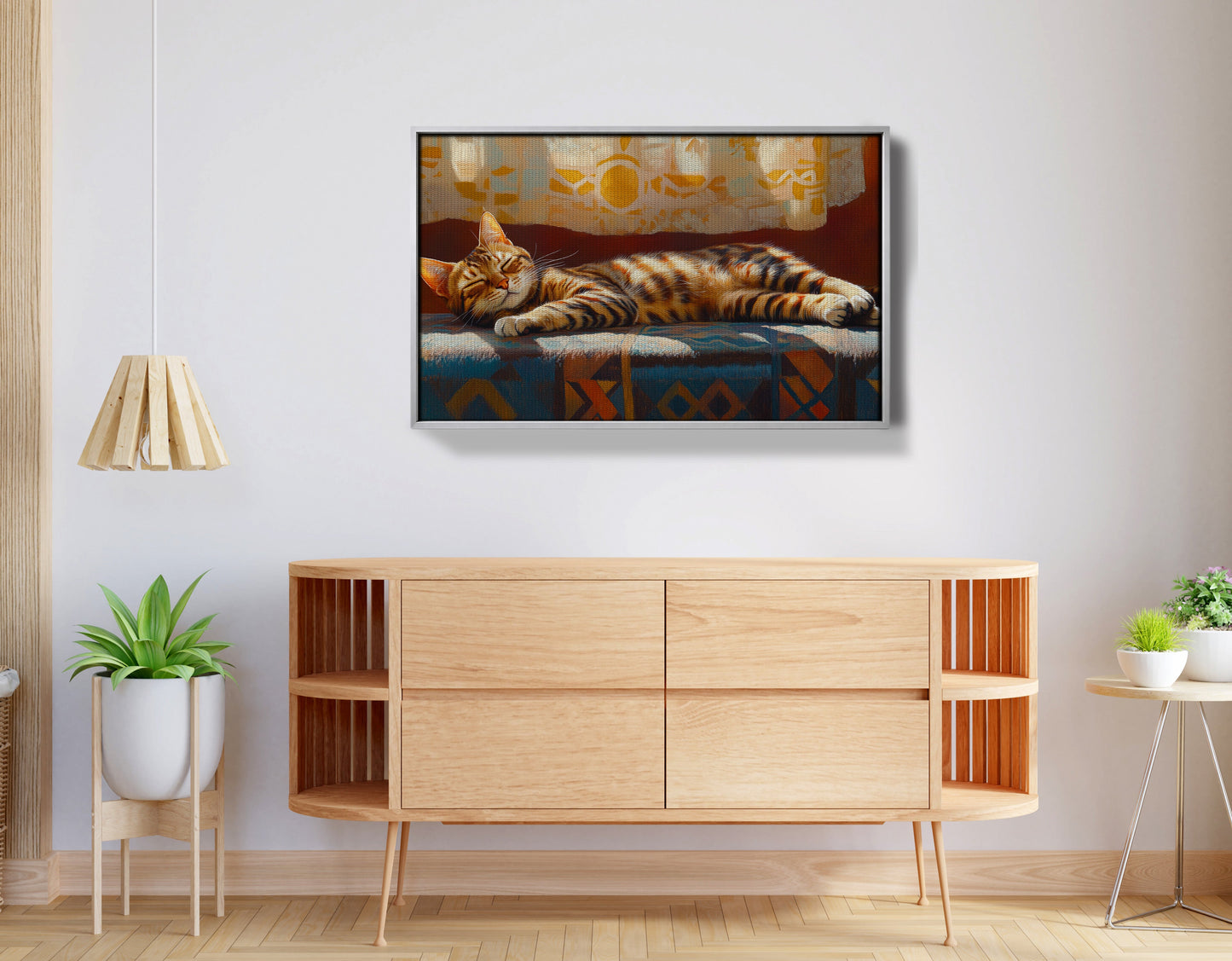 Tabby Cat Sunlit Bed African American canvas print view 56