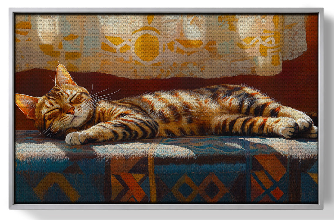 Tabby Cat Sunlit Bed African American canvas print view 55