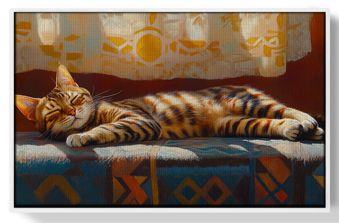 Tabby Cat Sunlit Bed African American canvas print view 61