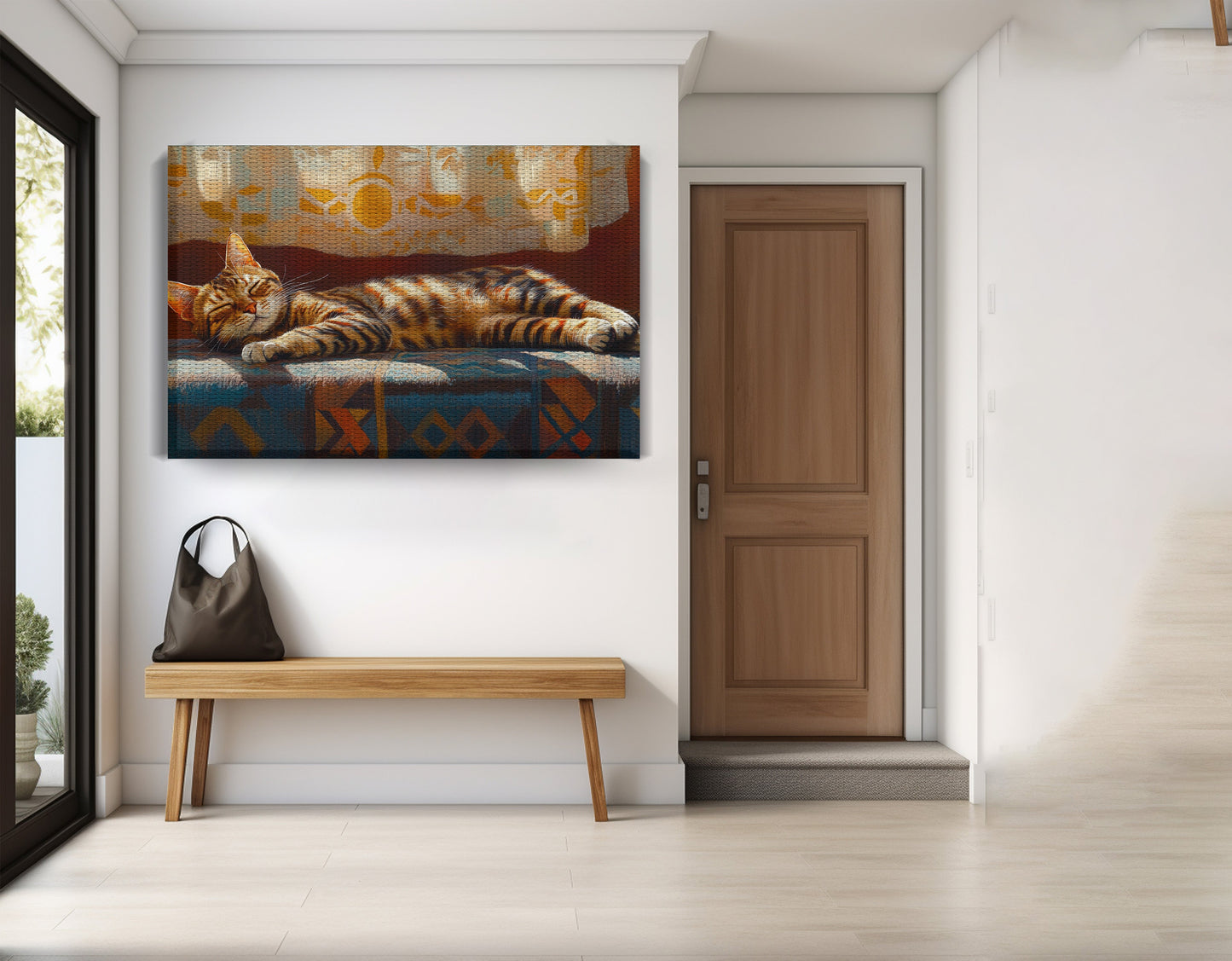 Tabby Cat Sunlit Bed African American canvas print view 17