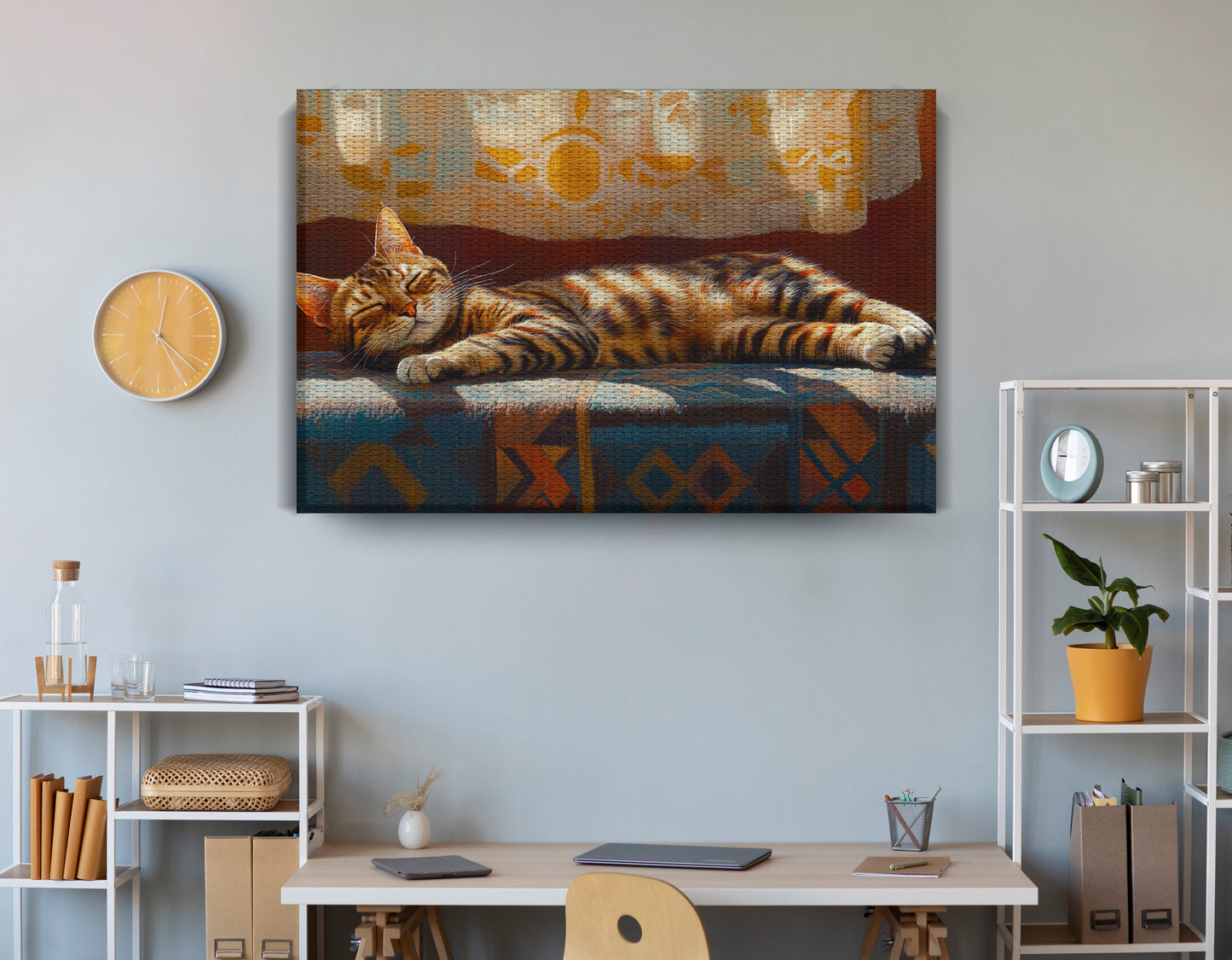 Tabby Cat Sunlit Bed African American canvas print view 18