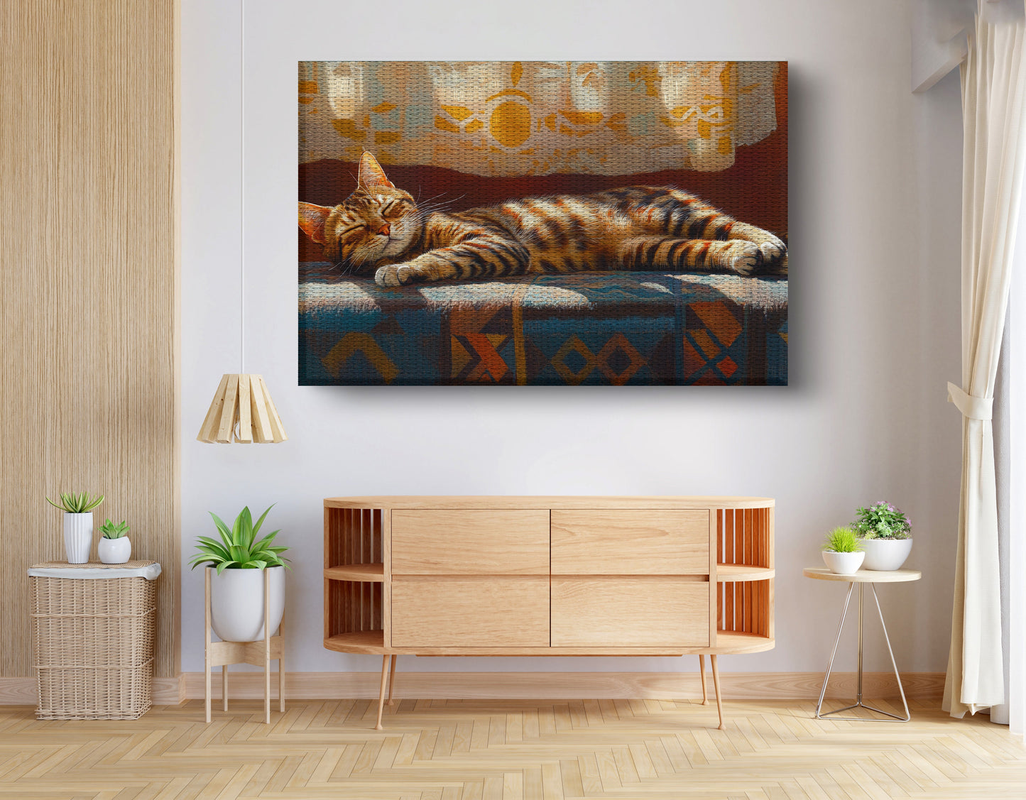 Tabby Cat Sunlit Bed African American canvas print view 14
