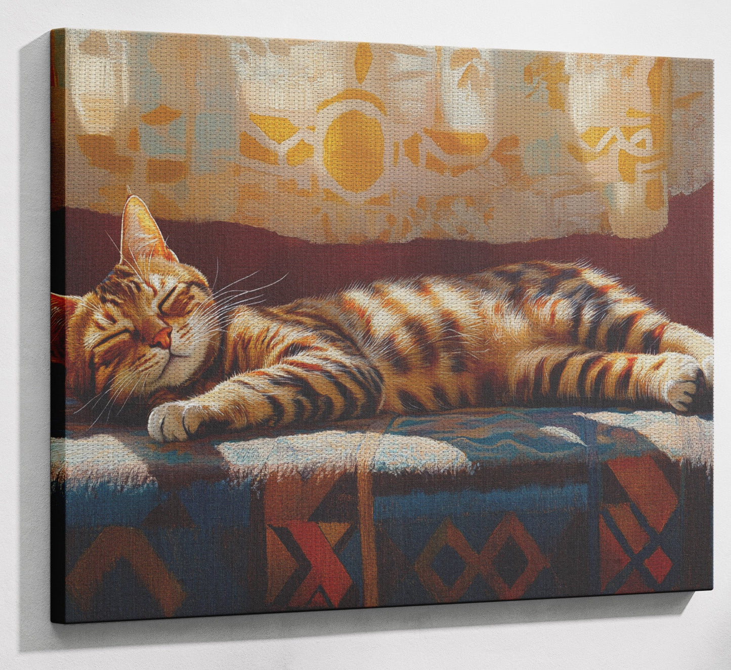 Tabby Cat Sunlit Bed African American canvas print view 13