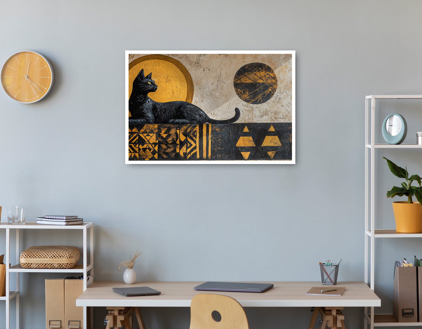 Black Cat Moon African Pattern African American canvas print print view