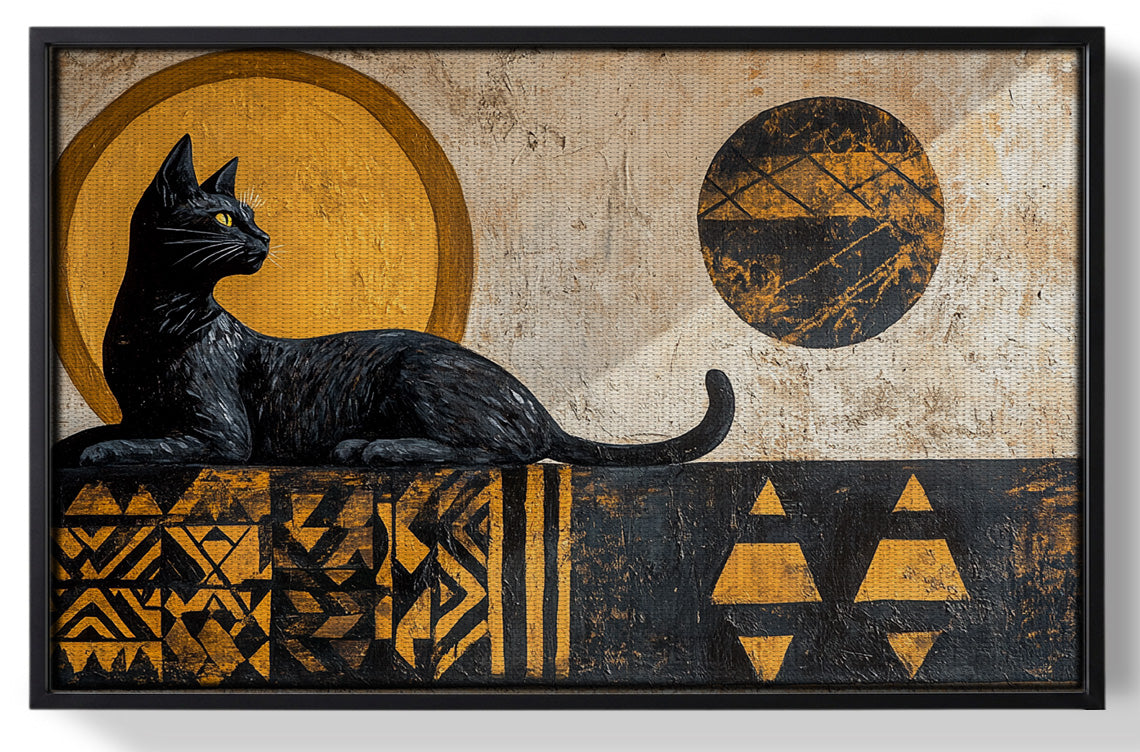 Framed Black Cat Moon African Pattern African American canvas print for home decor