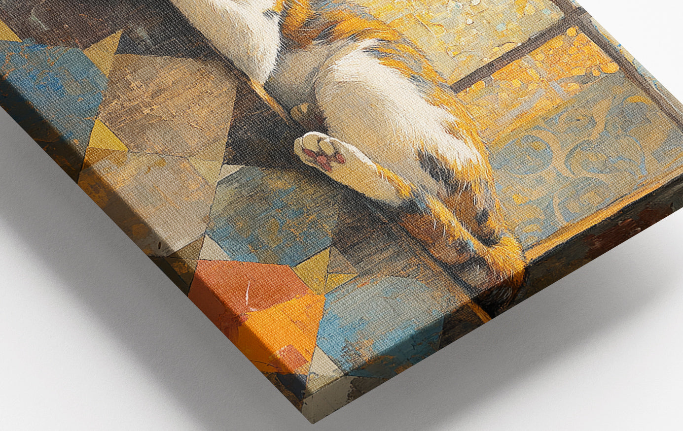 Close-up of Sleeping Calico Cat Window African American canvas print detail