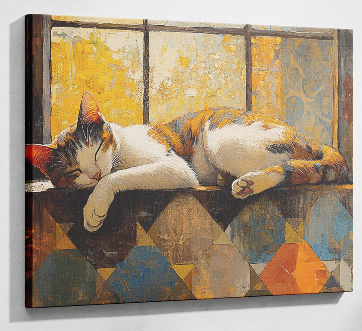 Sleeping Calico Cat Window African American canvas print canvas print with visible wall art format