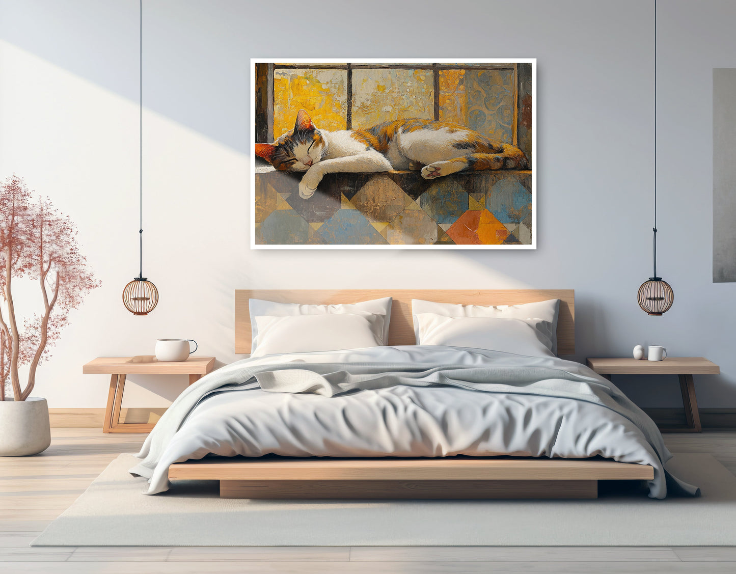 Sleeping Calico Cat Window African American canvas print artwork view