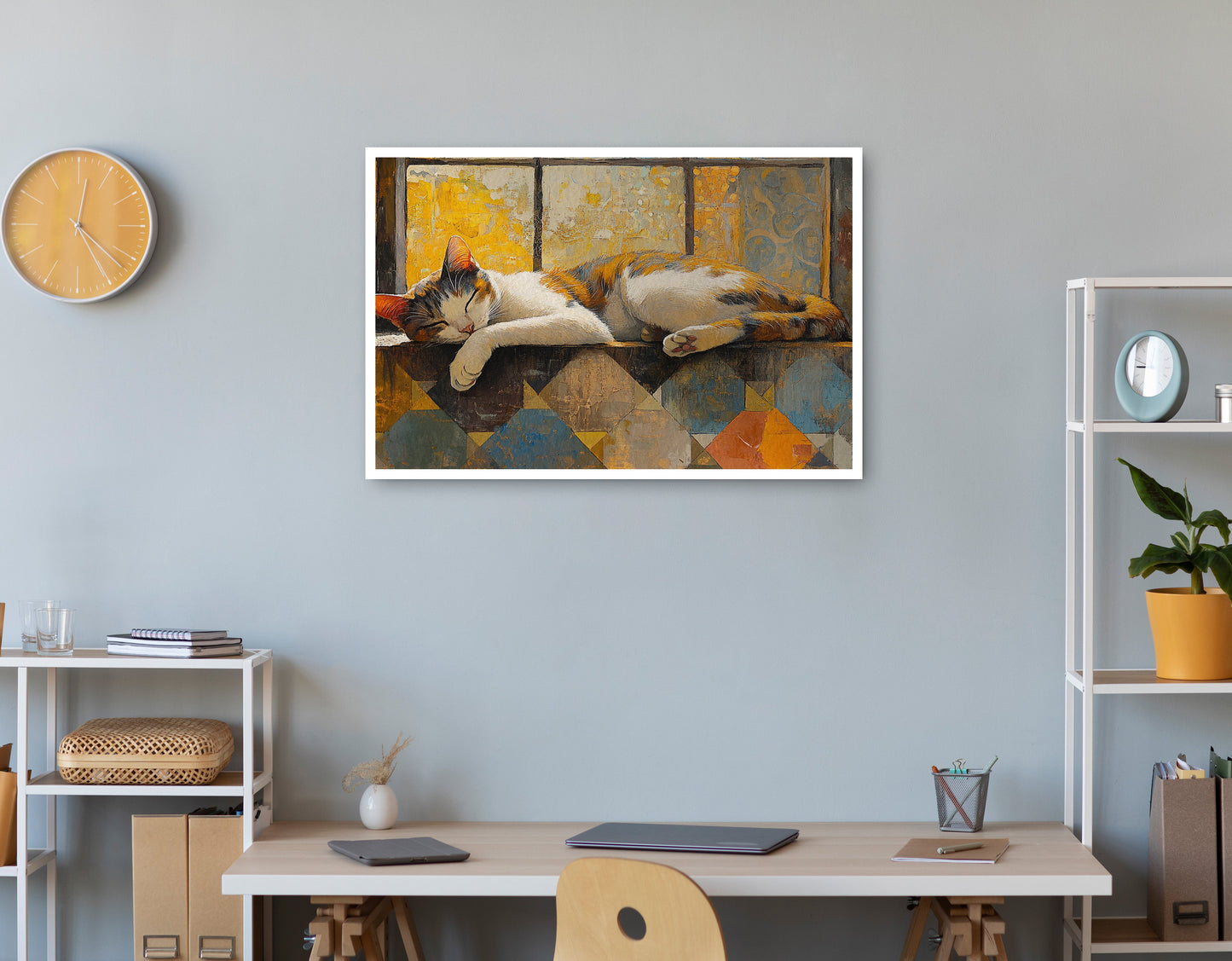 Sleeping Calico Cat Window African American canvas print print view