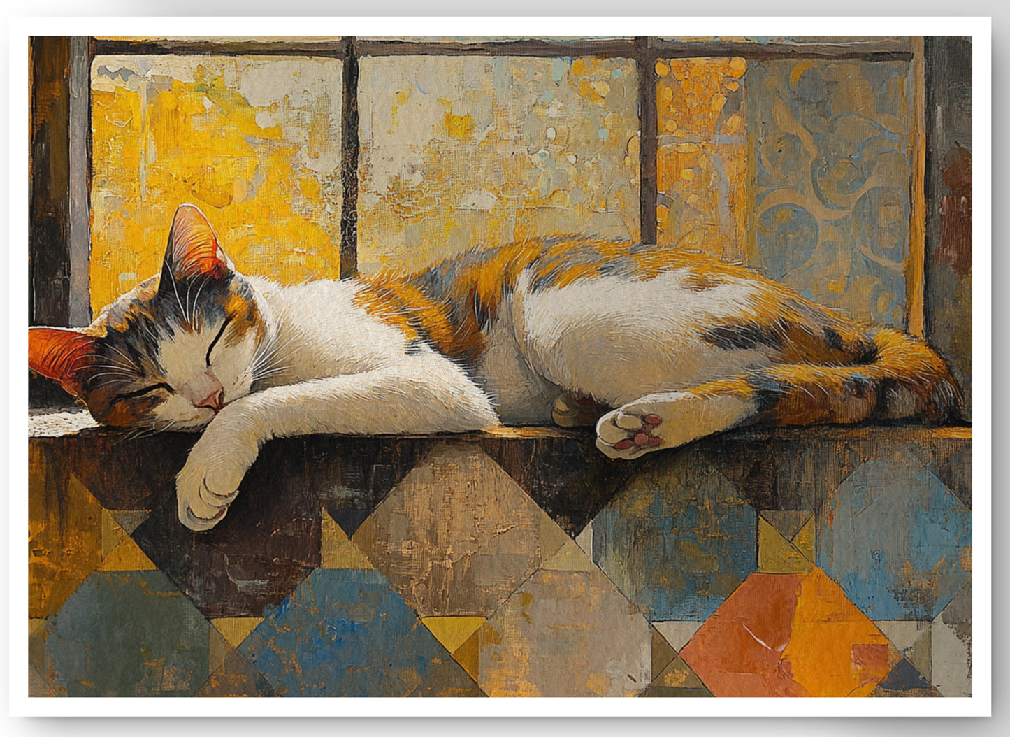 Sleeping Calico Cat Window African American canvas print by MoomZee Artwork