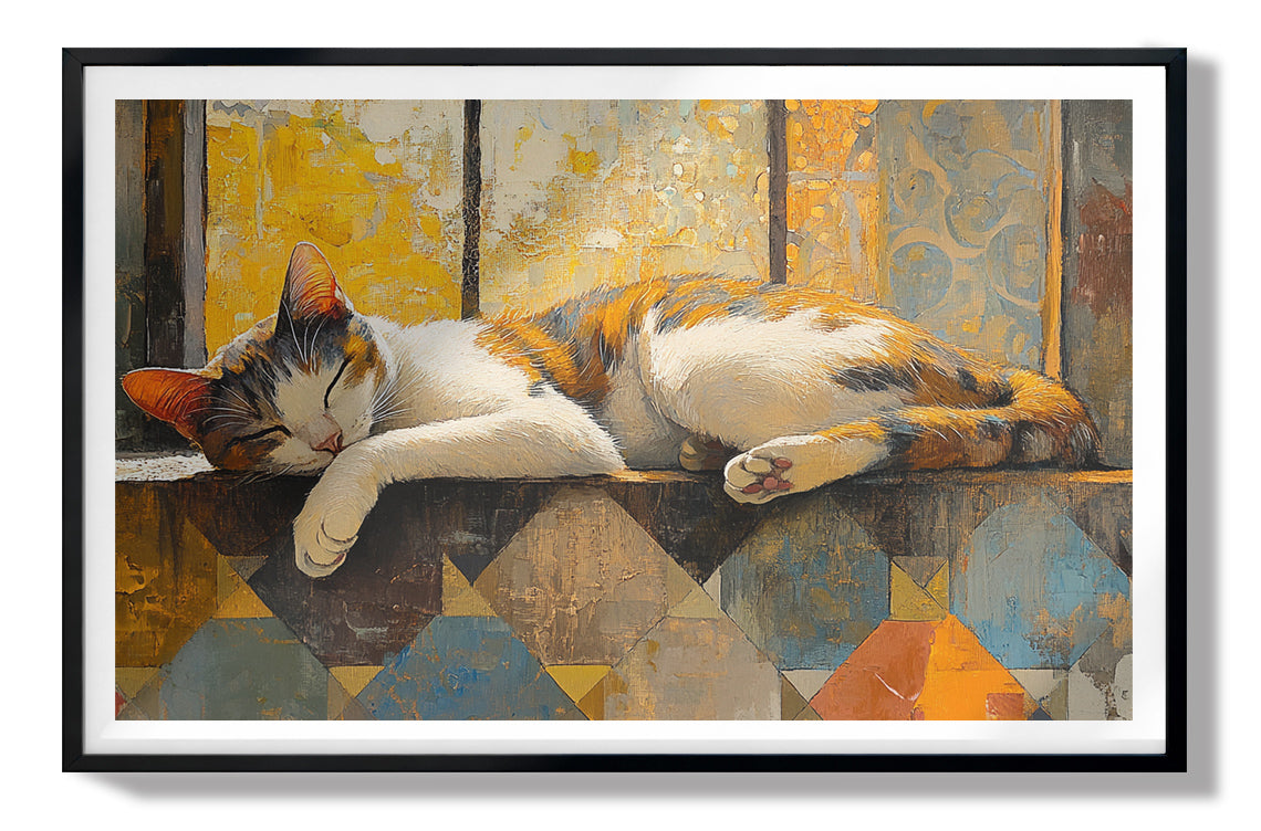 Sleeping Calico Cat Window African American canvas print view 67