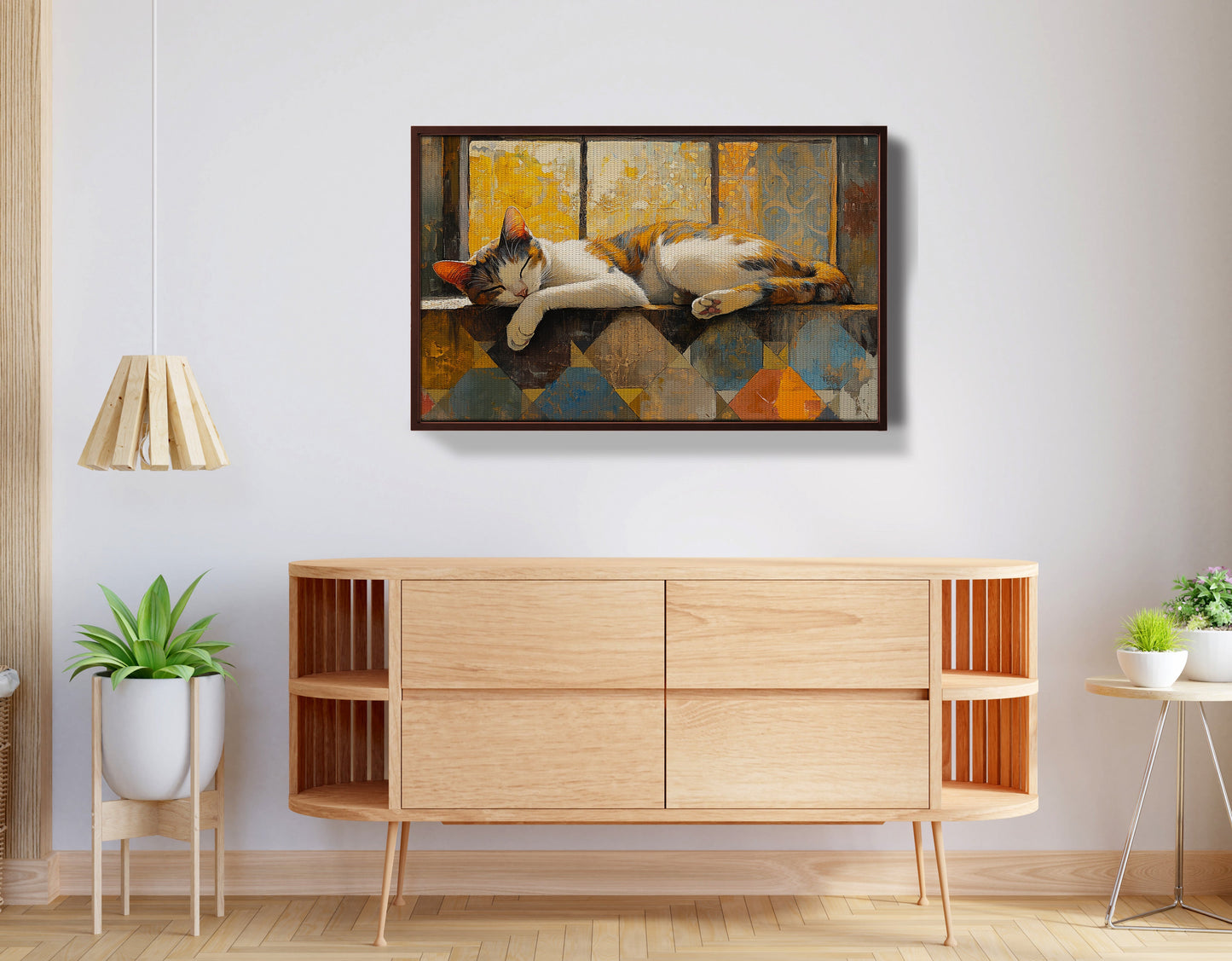 Sleeping Calico Cat Window African American canvas print view 32