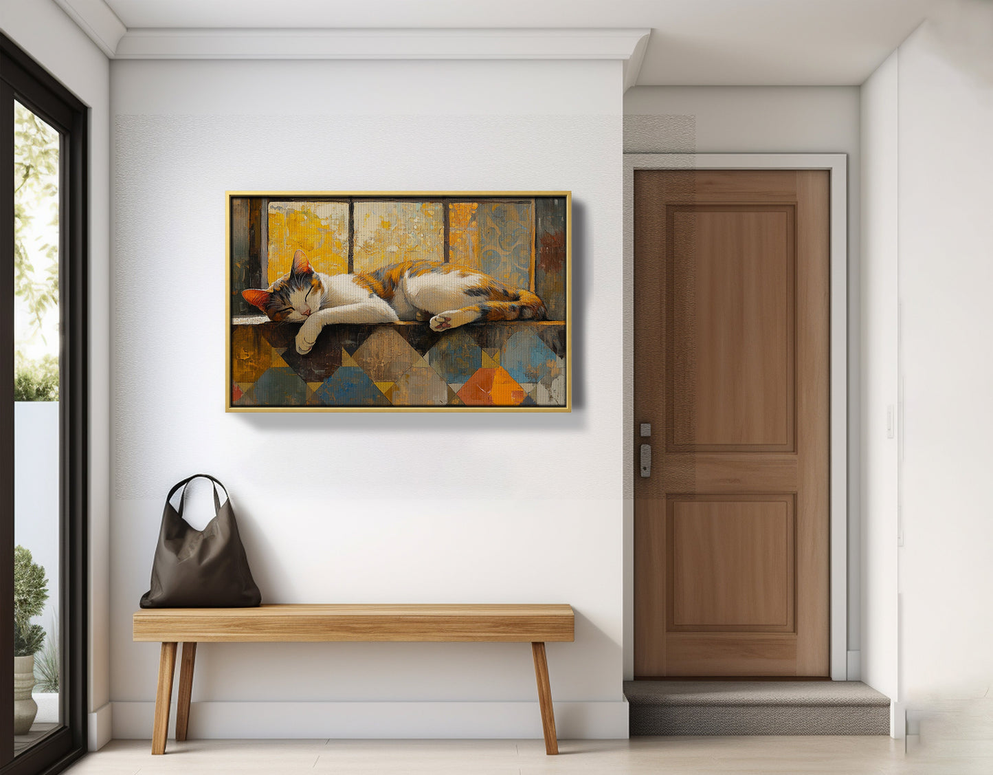 Sleeping Calico Cat Window African American canvas print view 41