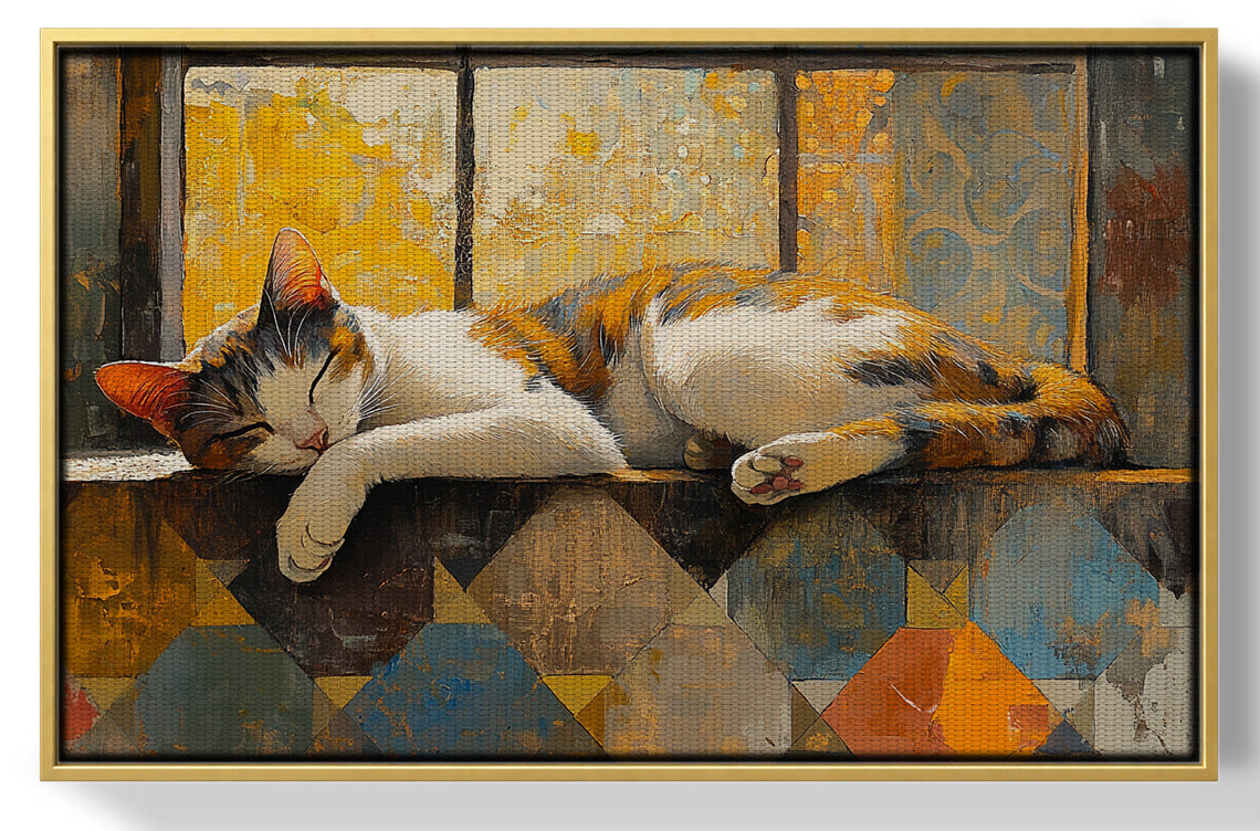 Sleeping Calico Cat Window African American canvas print view 37
