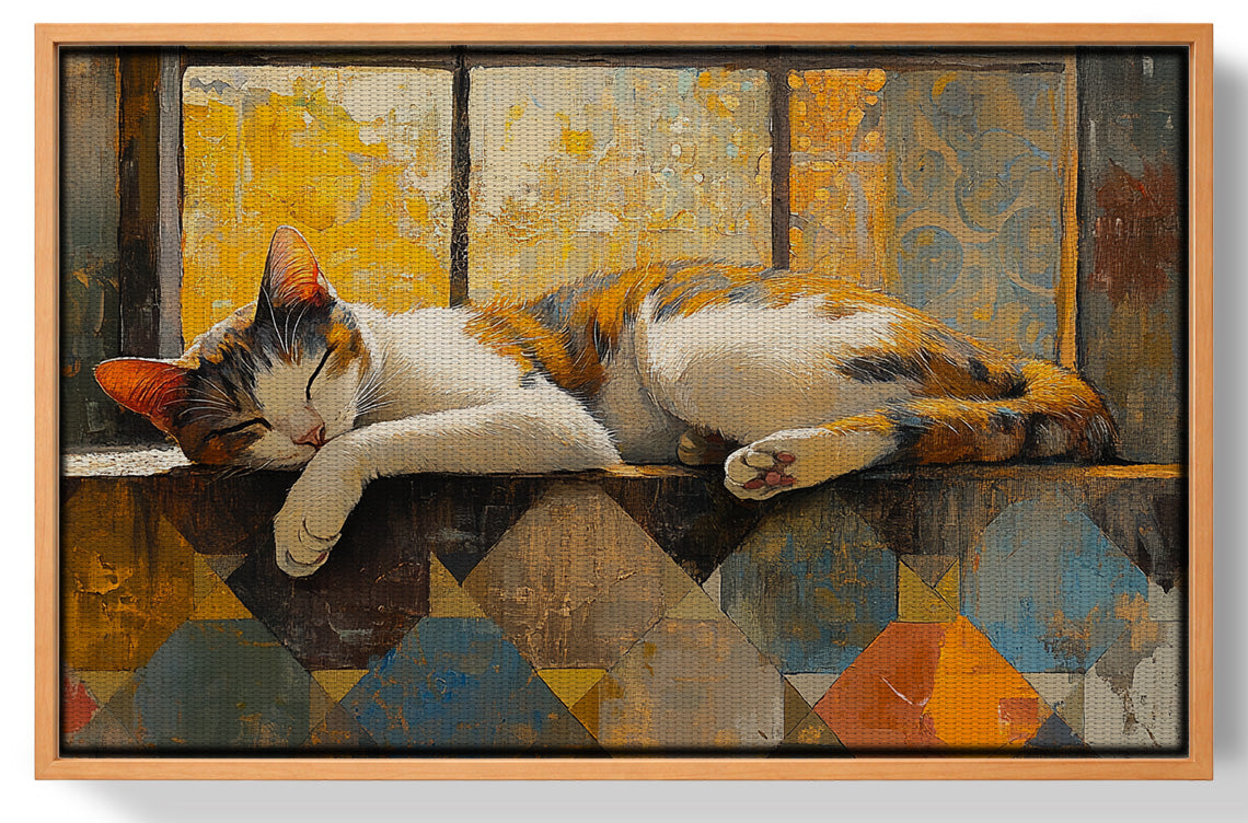 Sleeping Calico Cat Window African American canvas print view 43