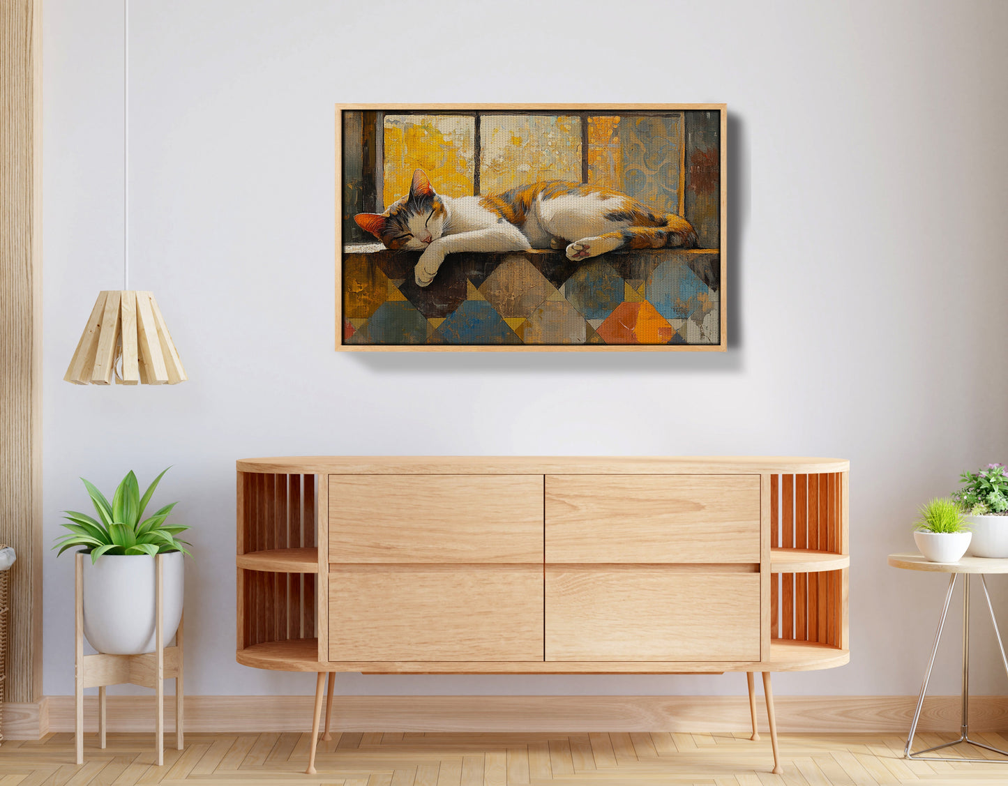 Sleeping Calico Cat Window African American canvas print view 50